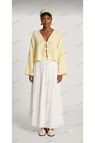 greymoda Women's White Voile Fabric Crinkled Long Lined Skirt