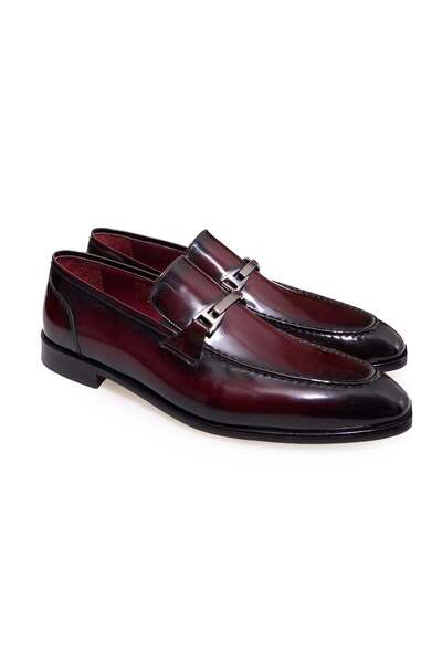 FRANCO CALVANI Burgundy Color Laceless Genuine Leather Men's Shoes