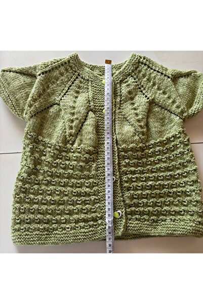 Genel Markalar ERA BABY El Örgüsü Ajurlu Bebek Yeleği Açık Yeşil Düğmeli Triko Unisex 0-3/3-6 Ay