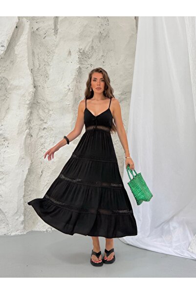 LİSAA BUTİK Women's Lace Stripe Detailed Dress