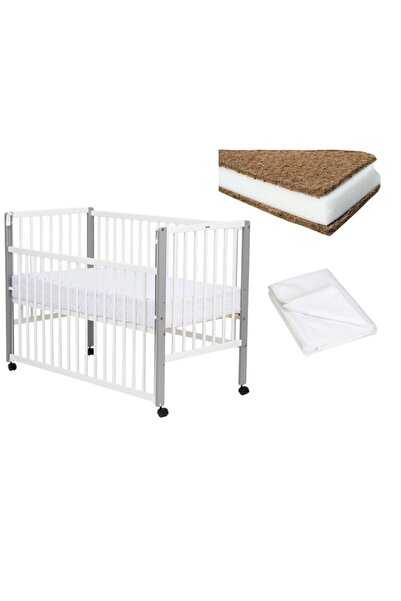 Qmini Set Patut din lemn cu laterala culisanta, Saltea Cocos Confort II si Pr...