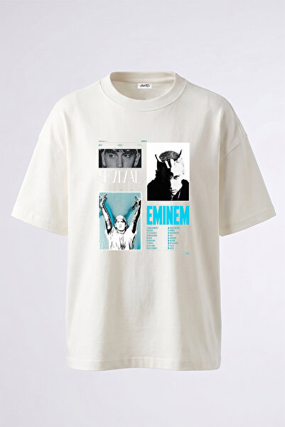 Anetos تي شيرت أبيض كبير الحجم مطبوع بتصميم Eminem_50 للجنسين