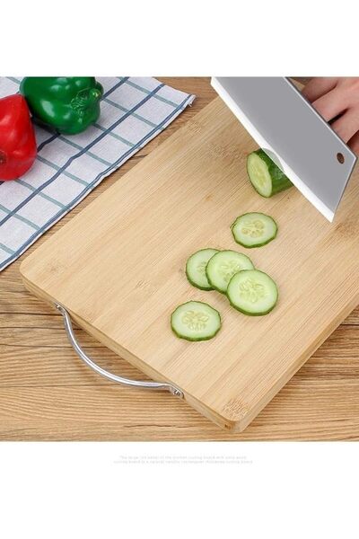 Yıldızan Tua Shop Metal Handle Bamboo Cutting Board Antibacterial Washable Ch...