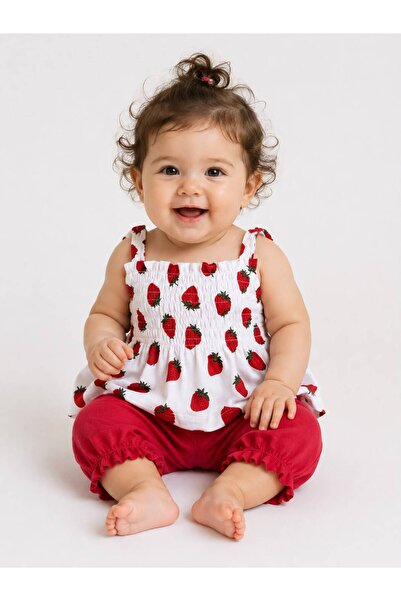 Oz Baby Yazlık Esnek Askılı Şortlu Kız Bebek Takımı Pamuklu 9-24 Ay