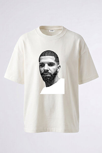 Anetos Λευκό μπλουζάκι με σχέδιο πορτρέτου Drake, τυπωμένο Unisex Oversize Fit