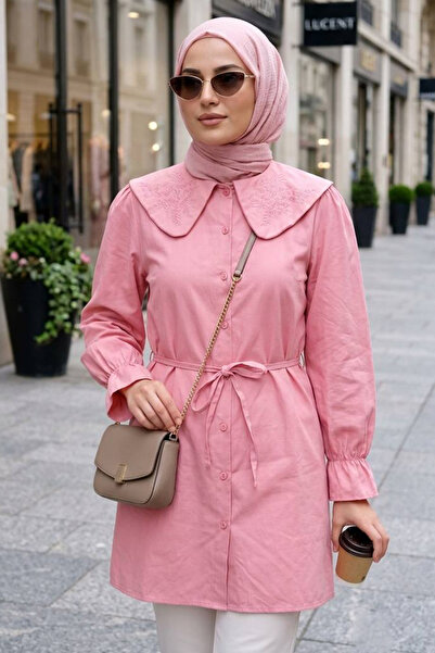 N.S NEVA STYLE Tunica Hijab cu guler pentru bebelusi, brodata cu poplin pudra...