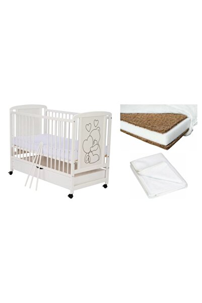 Qmini Set Patut din lemn bebe Qmini, Timmi Heart cu sertar, 120x60 cm, Alb + ...