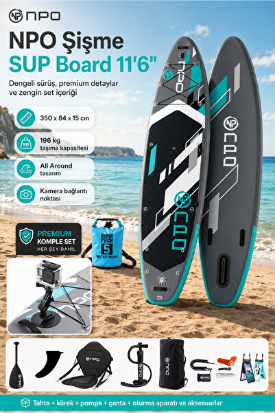 NPO Aqua Gray 350x84x15cm Şişme Military SUP Paddle Board 196kg Kürek Pompa Ç...