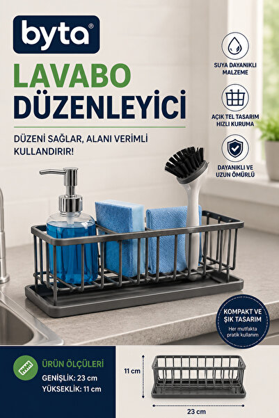 BYTA Sink Organizer Kitchen Sink Top Sponge and Detergent Organizer Metal Gra...