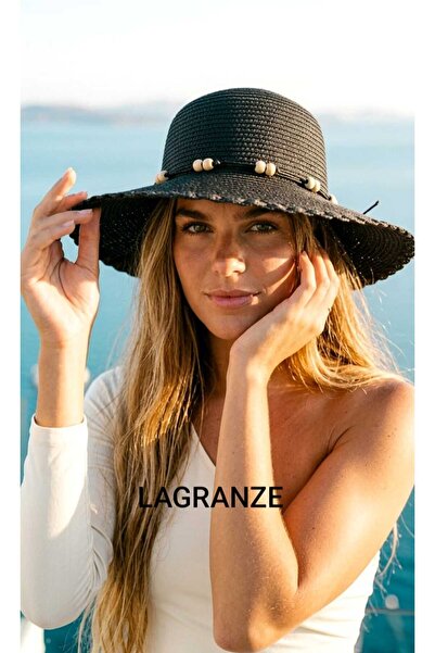 LAGRANZE Beaded Women's Straw Hat with Rope Stripes