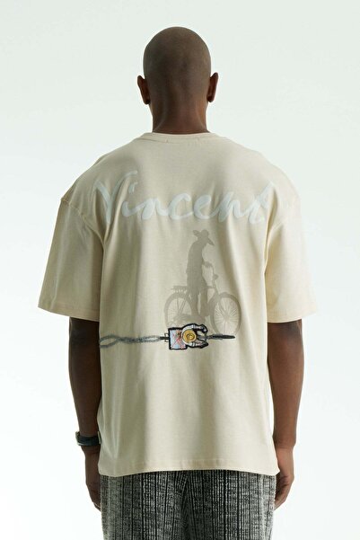 SHANBERWEAR Vincent Ride Nakışlı Oversize Erkek Tişört %100 Pamuk Bisiklet Yaka