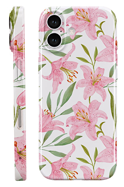 WANNA PROTECT iPhone 16 Pink Flower Protect Slim Parlak Tam Kaplayan Baskı Ka...