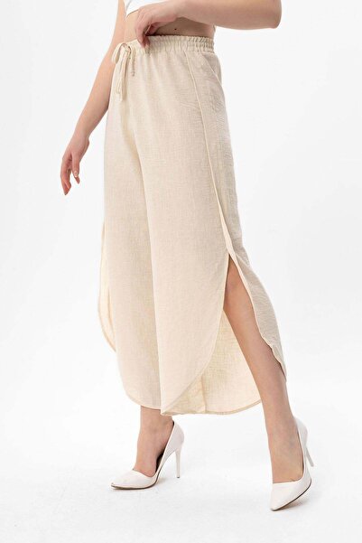 DazzUp Women's Linen Trousers with Slit Detail