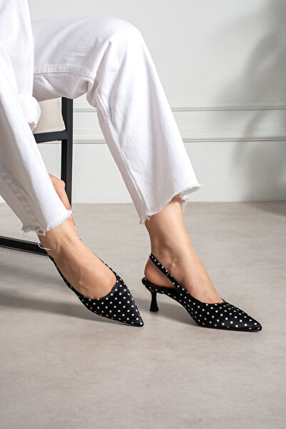 Mio Styllo Joleyn Satin Polka Dot Patterned Short Heel Women's Shoes