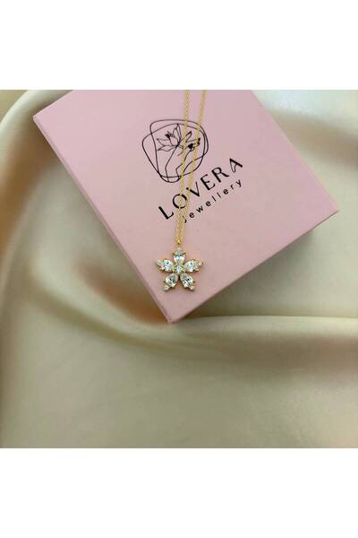 Lovera Jewellery 925 Ayar Gümüş Sertifikalı 14K Gold Renk Lotus Çiçeği Kolye