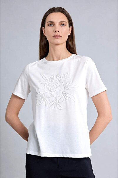DeFacto Regular Fit Crew Neck Embroidery Floral Short Sleeve T-Shirt H8719Ax26Au