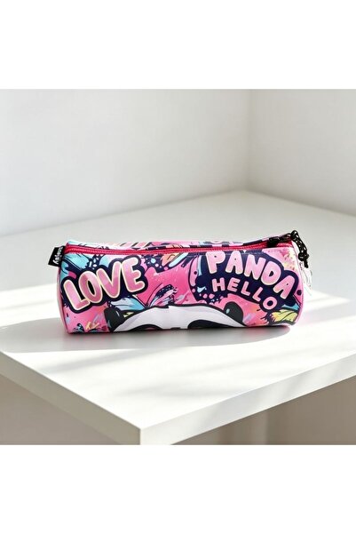 idei Portpix Cilindric Mare cu Imprimeu Panda Graffiti Roz, Dimensiuni 21x8cm...