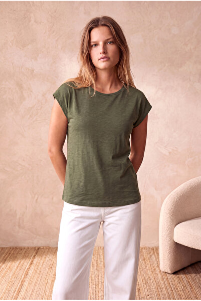 WESTMARK LONDON Women's Lime Green 100% Cotton Flared Regular Fit Crew Neck S...
