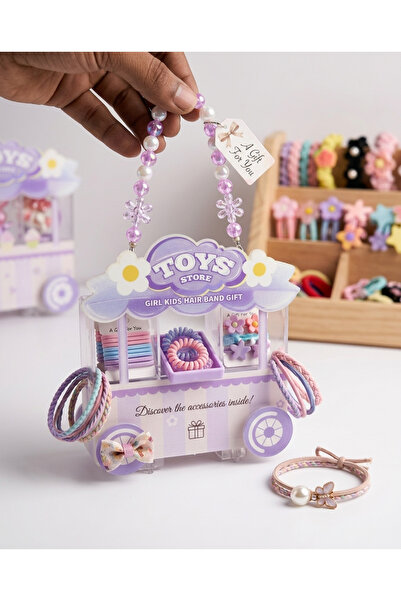 Purple Shade Kids Hair Accessory Gift Set with Pearl Flower Headband, Hair Ba...