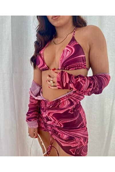 Woman's Fashion Σετ μπικίνι τριών τεμαχίων σε ροζ βραζιλιάνικο χρώμα