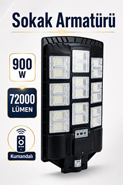 Badem10 Sokak Armatürü 900W 72000 Lümen Kumandalı LED Dış Mekan Bahçe Yol Ayd...