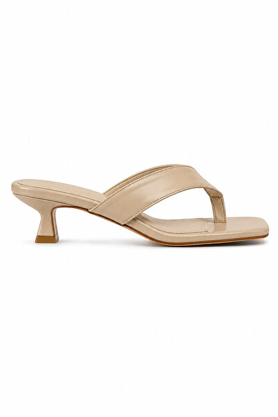 Sira Official Avelis Beige Flip-Flop Heeled Slippers