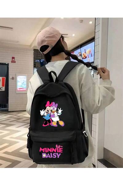 Minga London Rucsac negru cu imprimeu Minnie Daisy pentru școală, birou și cu...