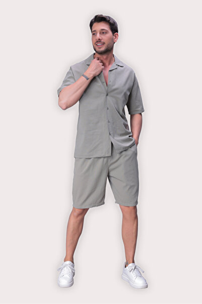 MYRAB DENİM Men's Çağla Linen Shirt and Shorts Set – Oversize Comfortable Fit...