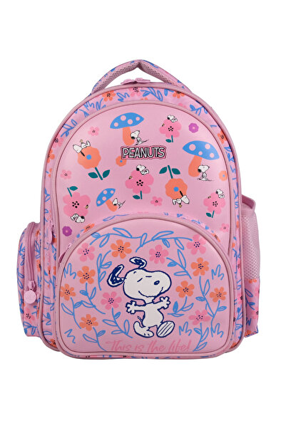 SNOOPY Lisanslı Peanuts Baskılı Pembe Okul Çantası - 3 Bölmeli Kız Çocuk Sırt...
