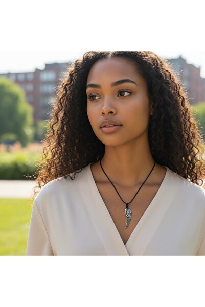 Hedea Angel Wing Chrome Plated Necklace - Adjustable Oiled Cotton Unisex Neck...