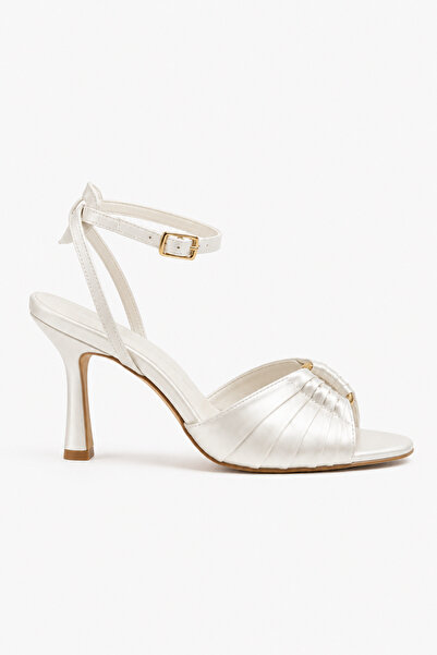 Sira Official Yola White Satin Thin Heeled Shoes