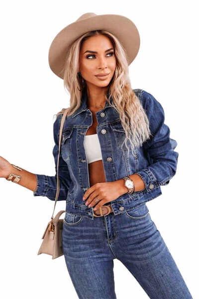 Woman's Fashion Κοντό Γυναικείο Τζιν Μπουφάν Μπλε