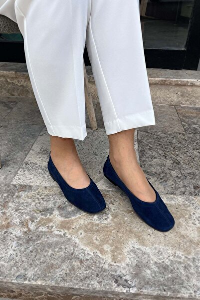 BABLACK 100% Pure Leather Classic Women's Ballerinas Navy Blue