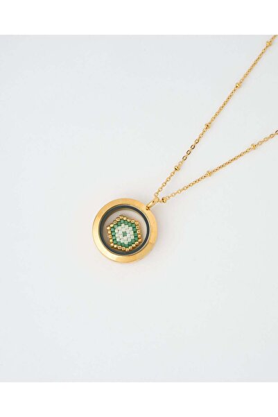 THE GEM STORIES JEWELRY Πράσινο Κολιέ-Μενταγιόν Μνήμης Μιγιούκι με Ματάκι