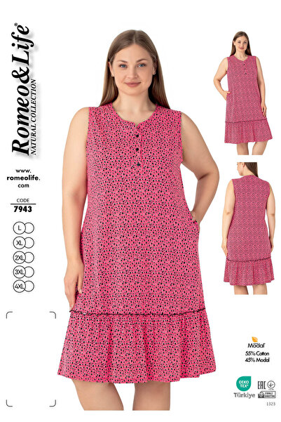 ROMEO LİFE Women's Large Size Cotton Modal Fabric Short Dress 7943