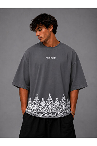 Nulivez Ottoman Patterned Oversize Unisex T-Shirt – Ethnic Motif Printed Shor...