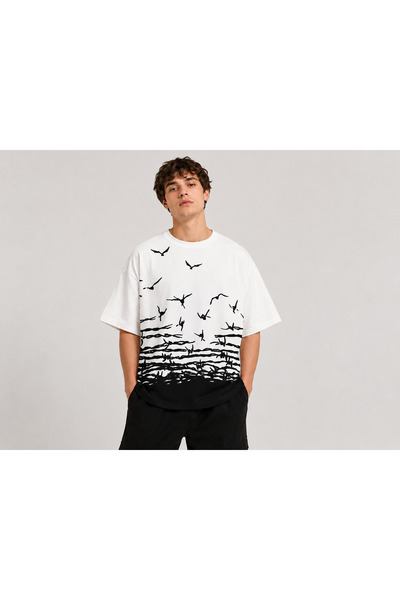 Nulivez Palestinian Themed Birds and Barbed Wire Printed Oversized Unisex T-S...