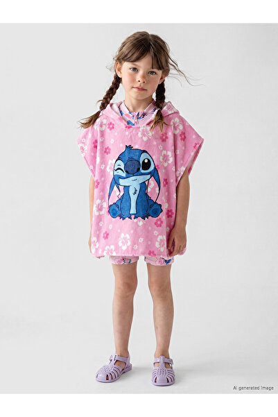 LC Waikiki Lcw Baby Pink Stitch Printed Cotton Girls' Poncho Towel