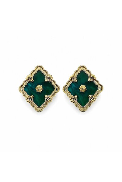 neslyaccessories أقراط بوسه الذهبية باللون الأخضر