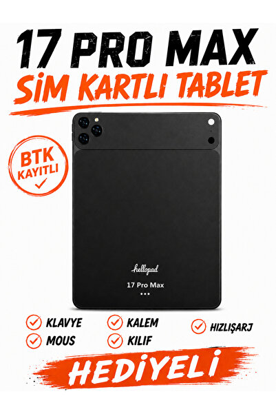 asfteknoloji 17 ProMax Sim Kartlı Resmi BTK Kayıtlı Tablet+Klavye+Mous+Kılıf+...