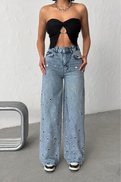CARLOOG JEANS METAL HALKA DETAYLI WİDE LEG PANTOLON