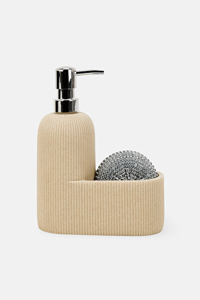 Trio Marble Kitchen Soap Dispenser Sponge Holder, Light Beige