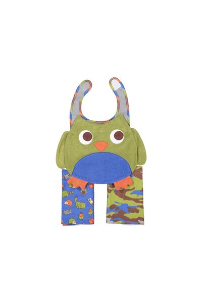 Baby Essentials 3,Piece Owl Bib and Burp Cloths Set, Green and Blue