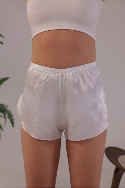 Jumelles White Satin Patterned Single Shorts