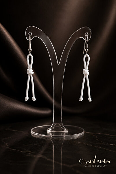 Crystal Atelier White String Earrings Dangle Handmade Bridal Wedding Women Ea...