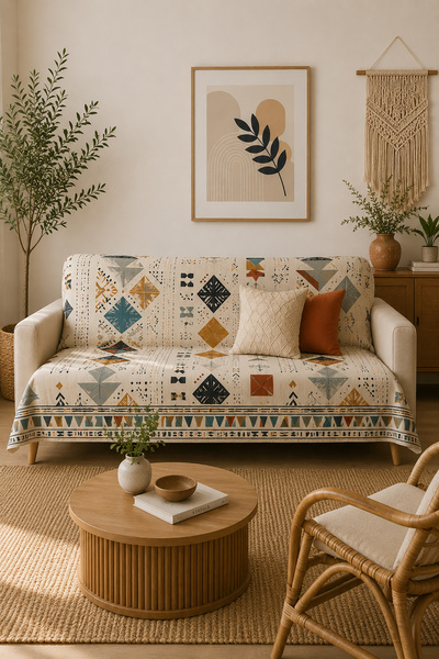 GECE HOME Çok Amaçlı Modern Bohem Kadife Koltuk Örtüsü,Çekyat Örtüsü Piknik Ö...