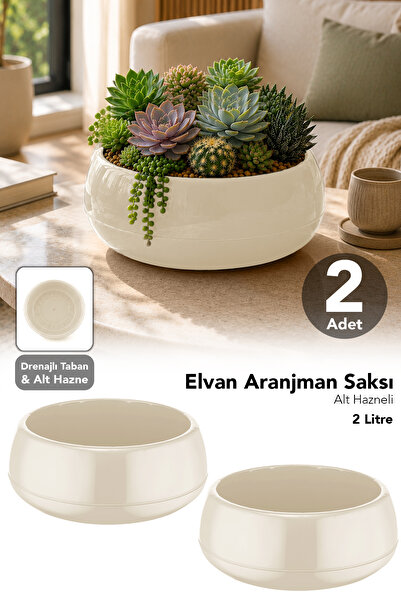 Meleni Home 2'li Aranjman Modern Saksı - Bahçe Salon Dekoratif Drenajlı Çiçek...