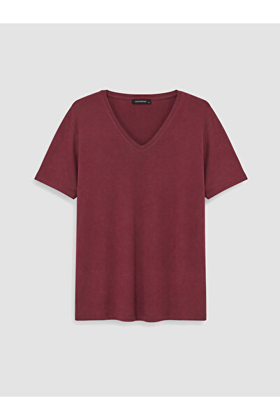 LC Waikiki Lcw Everyday Burgundy V-Neck Women's T-Shirt