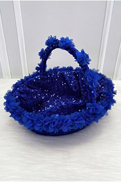 ZEYMERADE Saks Blue Bridal Henna Night Basket, Sparkling Sequin Velvet and Th...