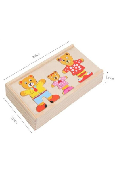 OEM Puzzle lemn Merkpol, set imbracat ursuleti, multicolor, 0x14x28cm